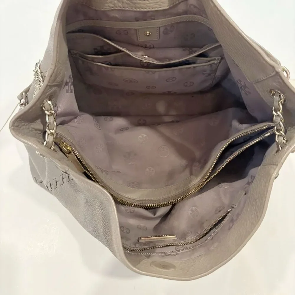 Tory Burch Marion Chain Slouchy Tote Bag French Gray $495.00 FLAW
